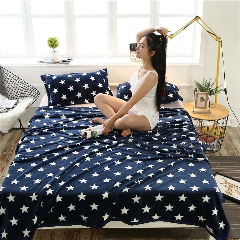 

Yaapeet 1pcs Star Printed Blankets Bedroom Decorations Confortable and Soft Coral Fleece Fabricwarming Bedspread Blanket for Bed