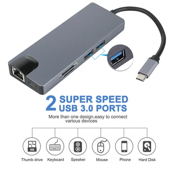 

USB Type C Hub Type-C To HDMI VGA Adapter RJ45 Lan Ethernet SD TF USB-C 3.0 Type c PD charger for MacBook Pro OTG