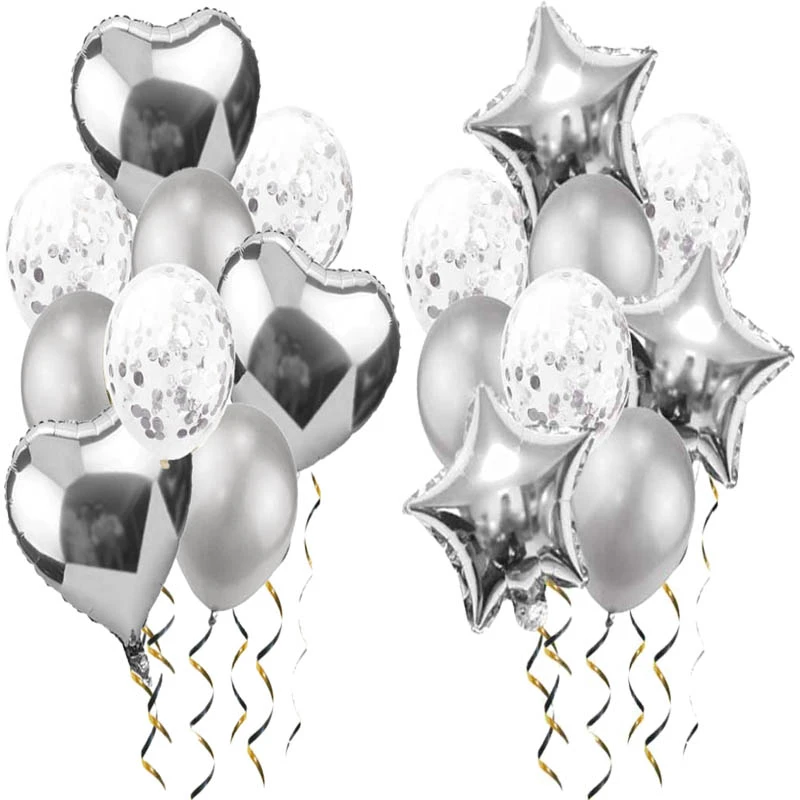 Argent Etoile Confettis Ballons Feuille Coeur Ballon De Mariage Joyeux Anniversaire Fete Decorations Ballons De Mariage Evenement Fournitures Ballon Aliexpress