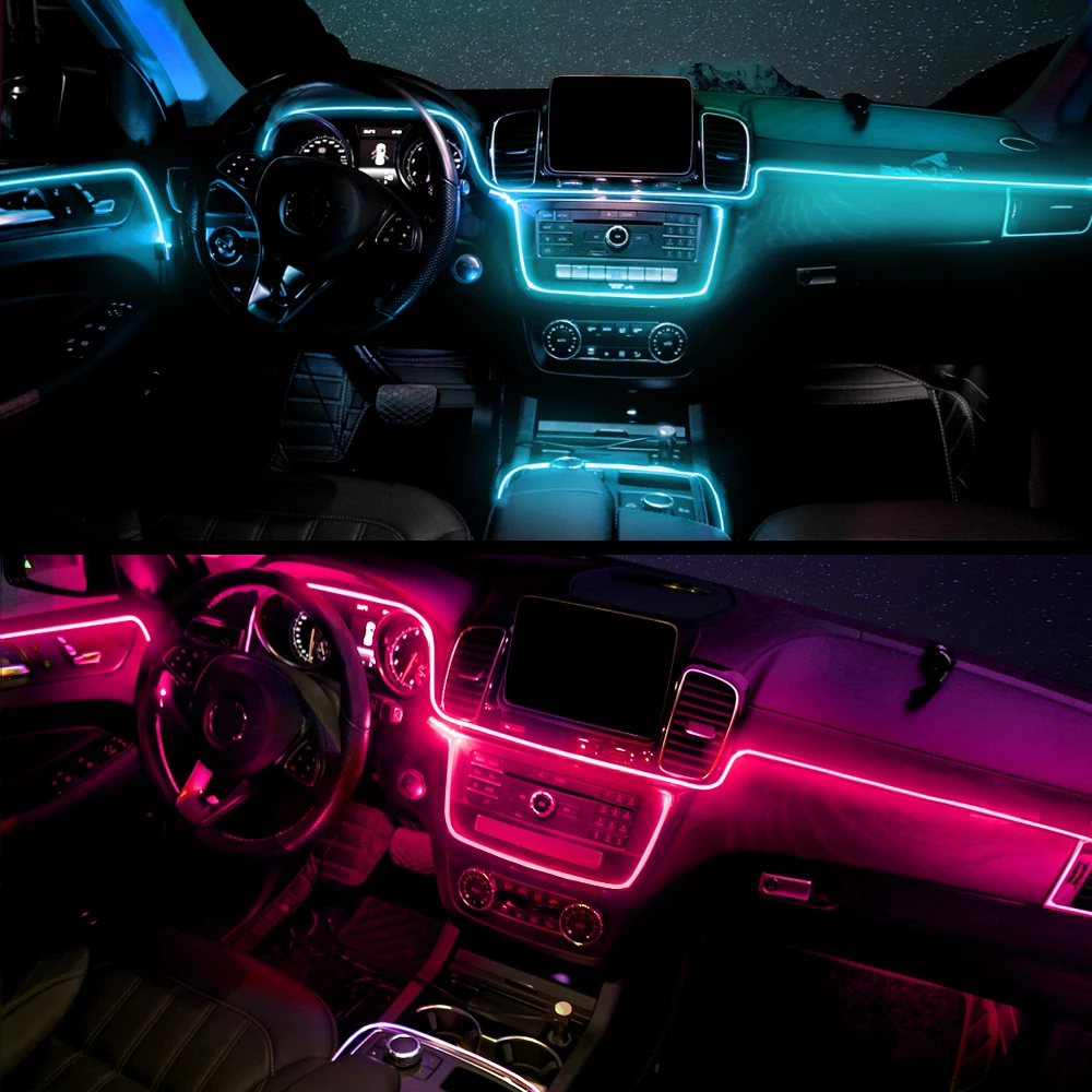 Car Atmosphere Light Ambient Interior Decoration App Sound Control Wireless  RGB Neon Led Strips Auto Flexible Lamps