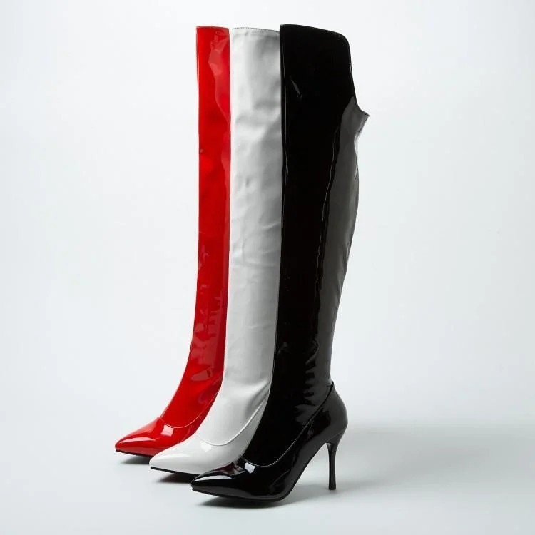 Women Pole Dance Shoes Woman Dancing Boots New Sexy Super High Heel Thin Patent Leather Slim Fit Pointed Over Knee Boots Tube