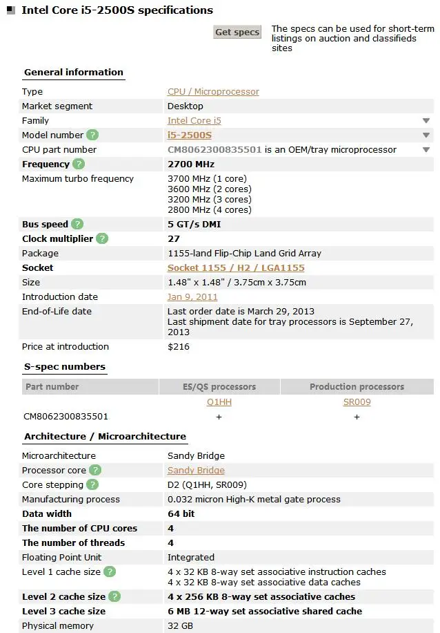 Intel Core i5-2500S i5 2500S 2,7 GHz четырехъядерный процессор 6M 65W LGA 1155 протестированный рабочий