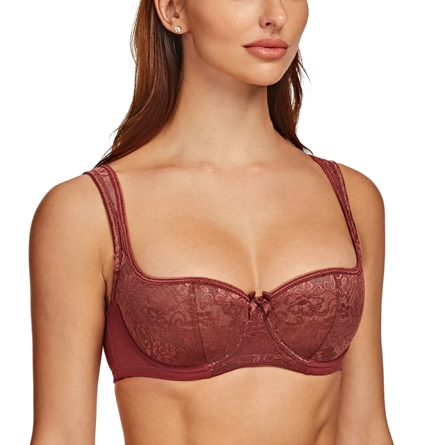 MELENECA Women's Balconette Bra with Padded Strap Half Cup Underwire Sexy  Lace