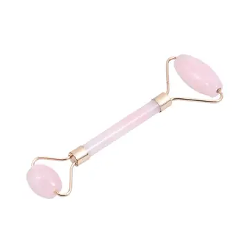 

Natural Crystal Double-End Roller Face Massage Stick With Packaging Box Natural Pink Crystal Roller Facial Massage Roller