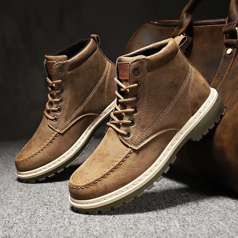 Мужские мотоциклетные уличные ботинки Модные ботильоны Теплые полусапоги