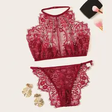 Женское нижнее белье больших размеров дамское с пикантным воротником-хомутом из ленты бюстгальтер с открытой спиной Ночная сорочка на бретелях комплект нижнего белья S-2XL souvetement femme ensemble 3