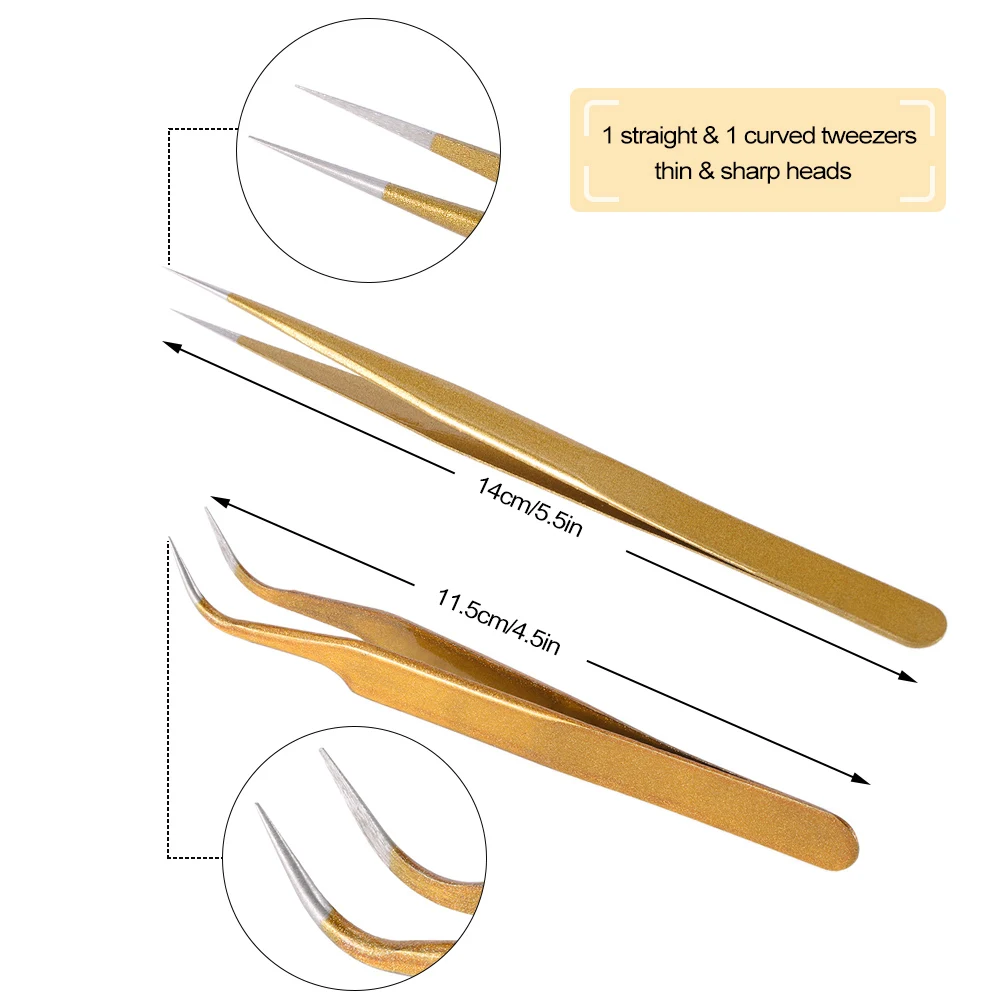 2 шт. прямые и изогнутые пинцеты кусачки для наращивания ресниц из нержавеющей стали остроконечные щипцы для дизайна ногтей