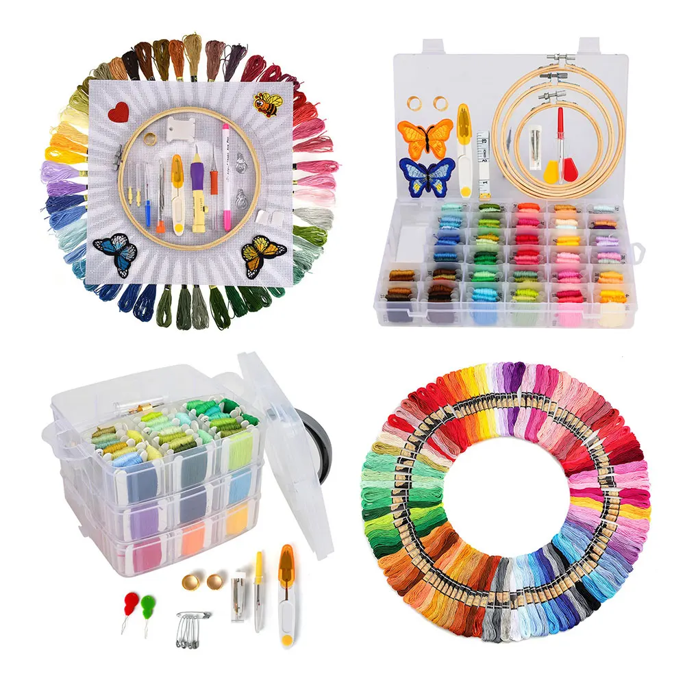 

Mixed Color Hand Embroidery Threads Kit Needlework DIY Embroidery Hoop Kit Sewing Thread Punch Pen Container Cross Stitch Floss