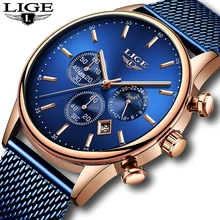 LIGE, новинка, мужские часы, модные, Топ бренд, Роскошные, нержавеющая сталь, синие, кварцевые часы, мужские, повседневные, спортивные, водонепроницаемые часы, Relojes