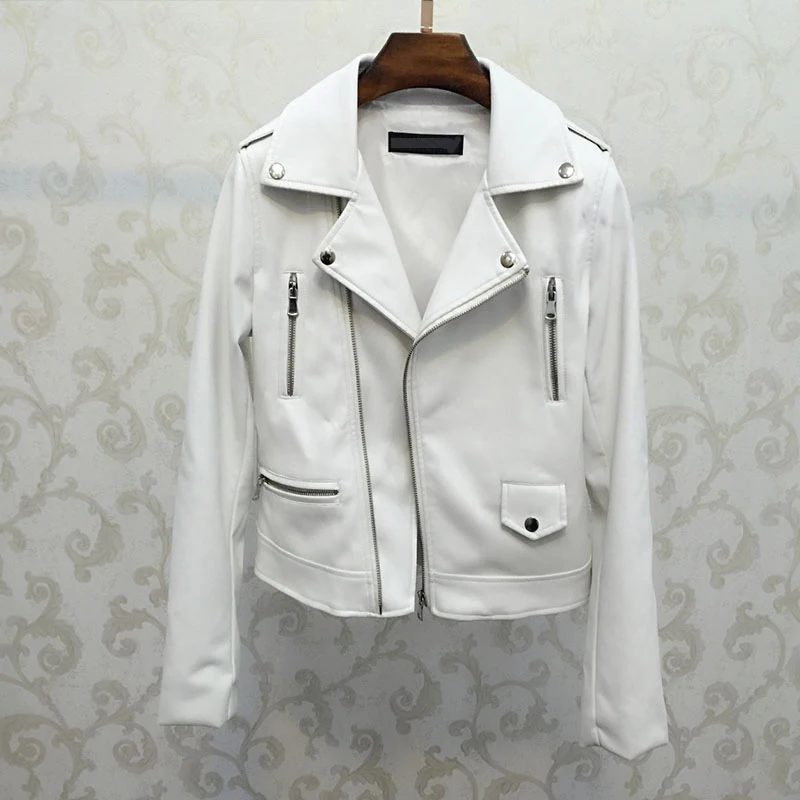 

Motor Leather Jacket White Female Coat 2019 Coat Women PU Faux Basic Biker Lady Outwear Spring Autumn Outerwear Fall Clothes Top