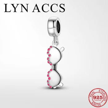

925 Sterling Silver Fashion heart glasses Fine Pendants fits Original LYNACCS Charms Bracelets Beaded Accessories DIY Jewelry