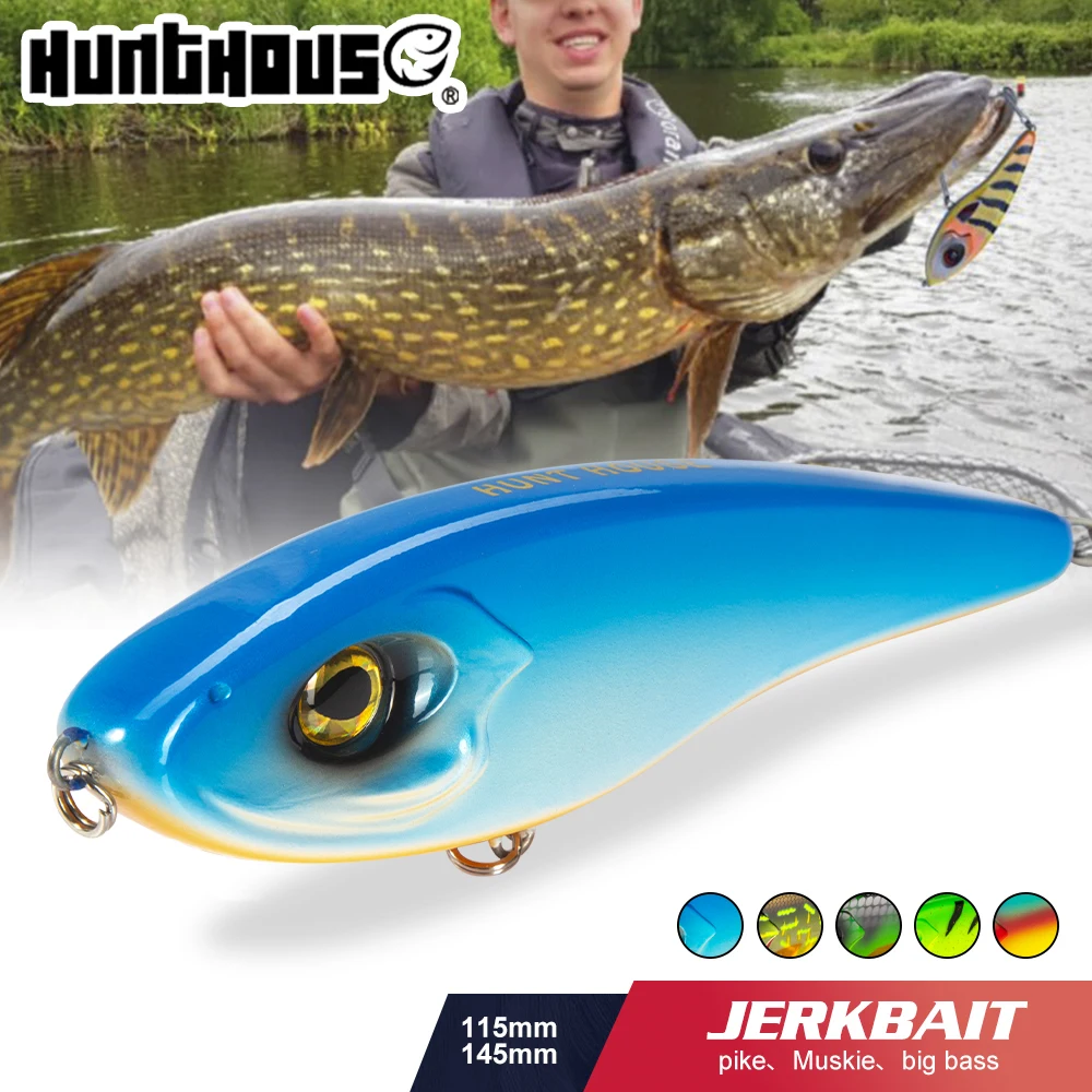 Hunthouse Jerkbait Musky Buster Pike Fishing Lure 11.5/14.5cm 32/52g Jerk  VIB Baits Slow Sinking Big Bass Pesca westin - AliExpress