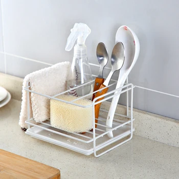

Kitchen Sink Sponge Drain Storage Rack Organizer Bathroom Punch-Free Storage Basket Household Pool Shelf Container - White Black