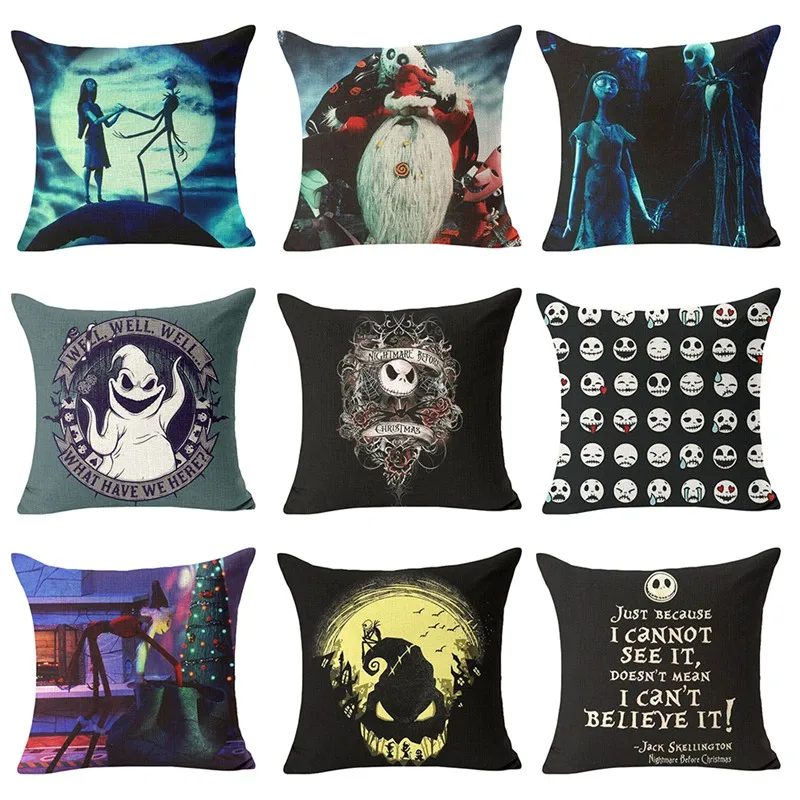 

The Nightmare Before Christmas Cushion Cover Cotton Linen Throw Pillow Cover Decorative Dark Horror Movie Housse De Coussin