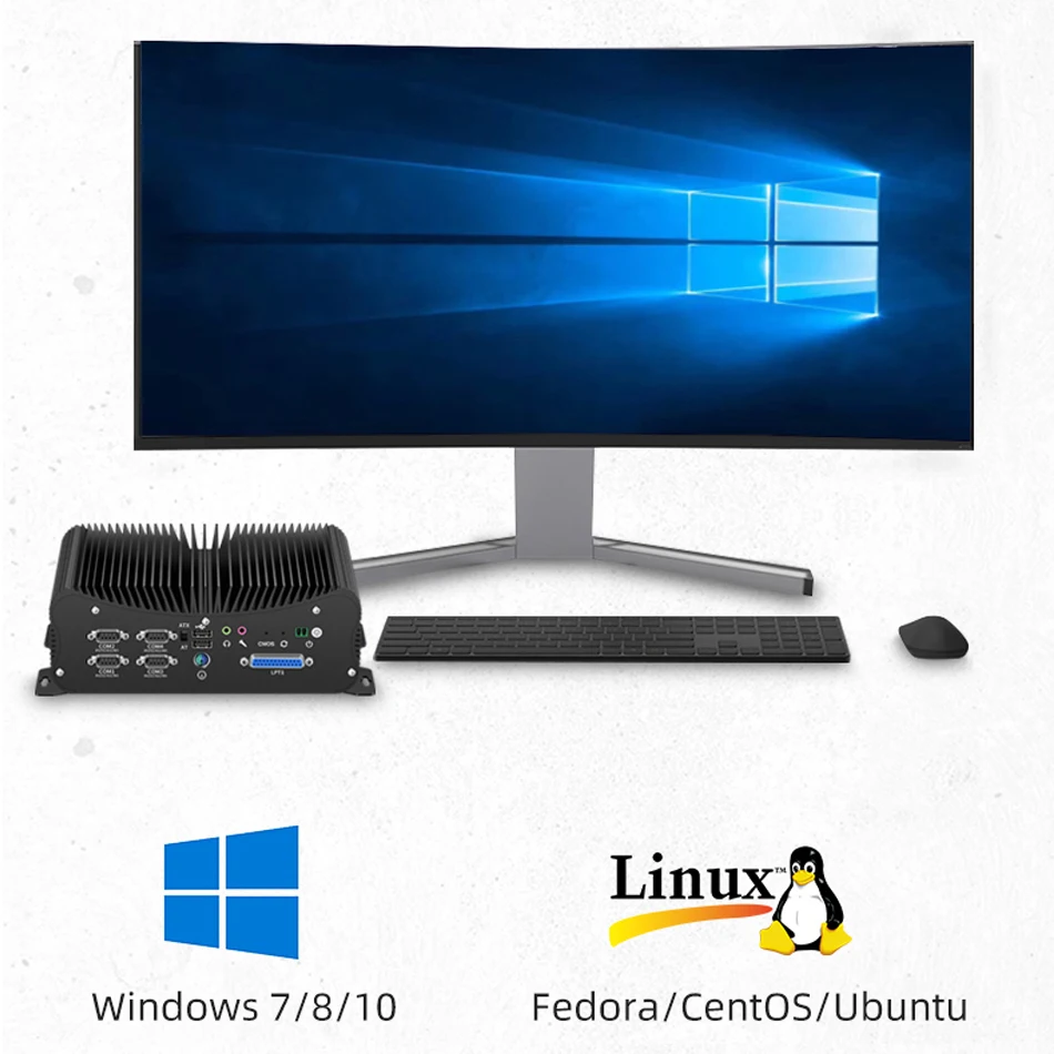 Мини ПК Intel Core i7 10510U 6 * DB9 RS232/422/485 промышленный 2 гигабитный Ethernet WiFi Bluetooth 6USB LPT PS/2 HDMI