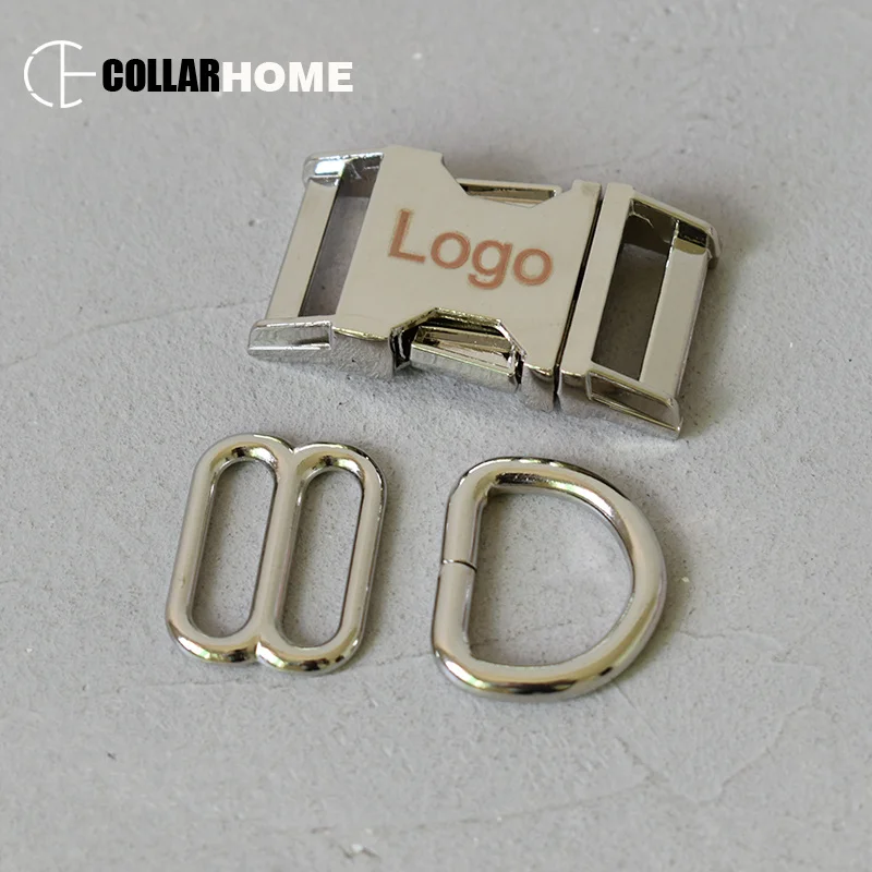 

20 sets engrave logo metal buckle 15mm webbing D ring for dog collar DIY sewing accessories adjustment buckle sliders snap hook