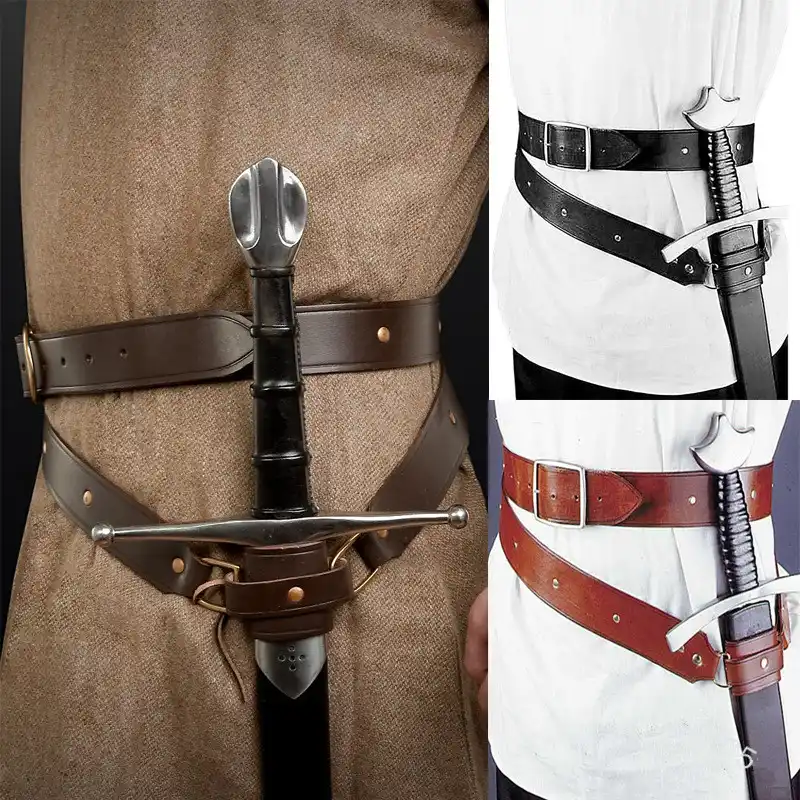Medieval Renaissance Sword Holder PU Belt Waist Sheath Adult Men Larp