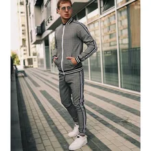 

Mens Tracksuits 2021 Plaid Casual Zipper Jacket Suit Spring Autumn Fashion Male Sweatshirt Clothes For Men