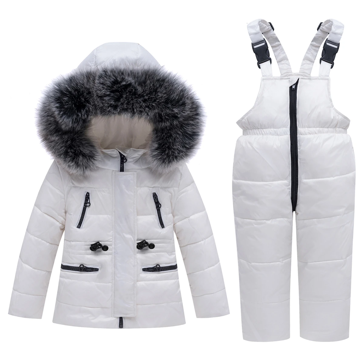 Коллекция года, теплый пуховик детский зимний костюм тонкое пальто для маленьких мальчиков+ штаны, комплект одежды для малышей, одежда для девочек, Комбинезоны детская зимняя одежда - Цвет: white