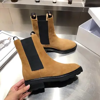 

Women Chunky Heel Ankle Boots Woman Shoes Spring Brand Designer Chelsea Boots Suede leatherFemale Platform Boots Lasdies Fashion