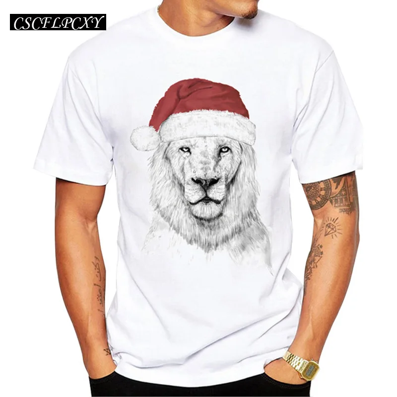 Мужская футболка с принтом Санта-панды/льва/динозавра, хипстерские рождественские футболки с пандой, топы с коротким рукавом, забавная Ретро футболка