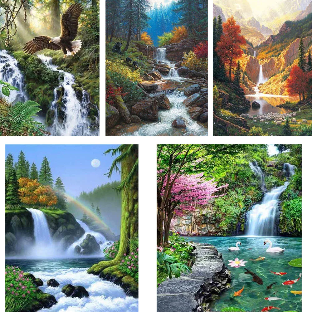 

DIY Diamond Embroidery Landscape 5D Diamond Paintings Full Drill Waterfall Art Picture Cross Stitch Mosaic Decor for Home