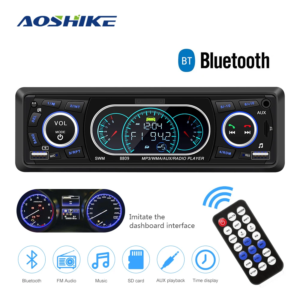 Автомобильный стереоприемник AOSHIKE 1 Din MP3 радио Sup порт USB TF AUX FM приемник с пультом