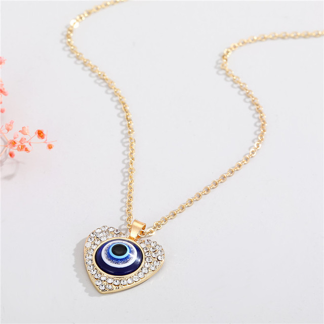 Lucky Evil Eye Pendant Necklace for Women Men Blue Resin Transparent Round Water Drop Turkish Jewelry Chain Choker Gifts