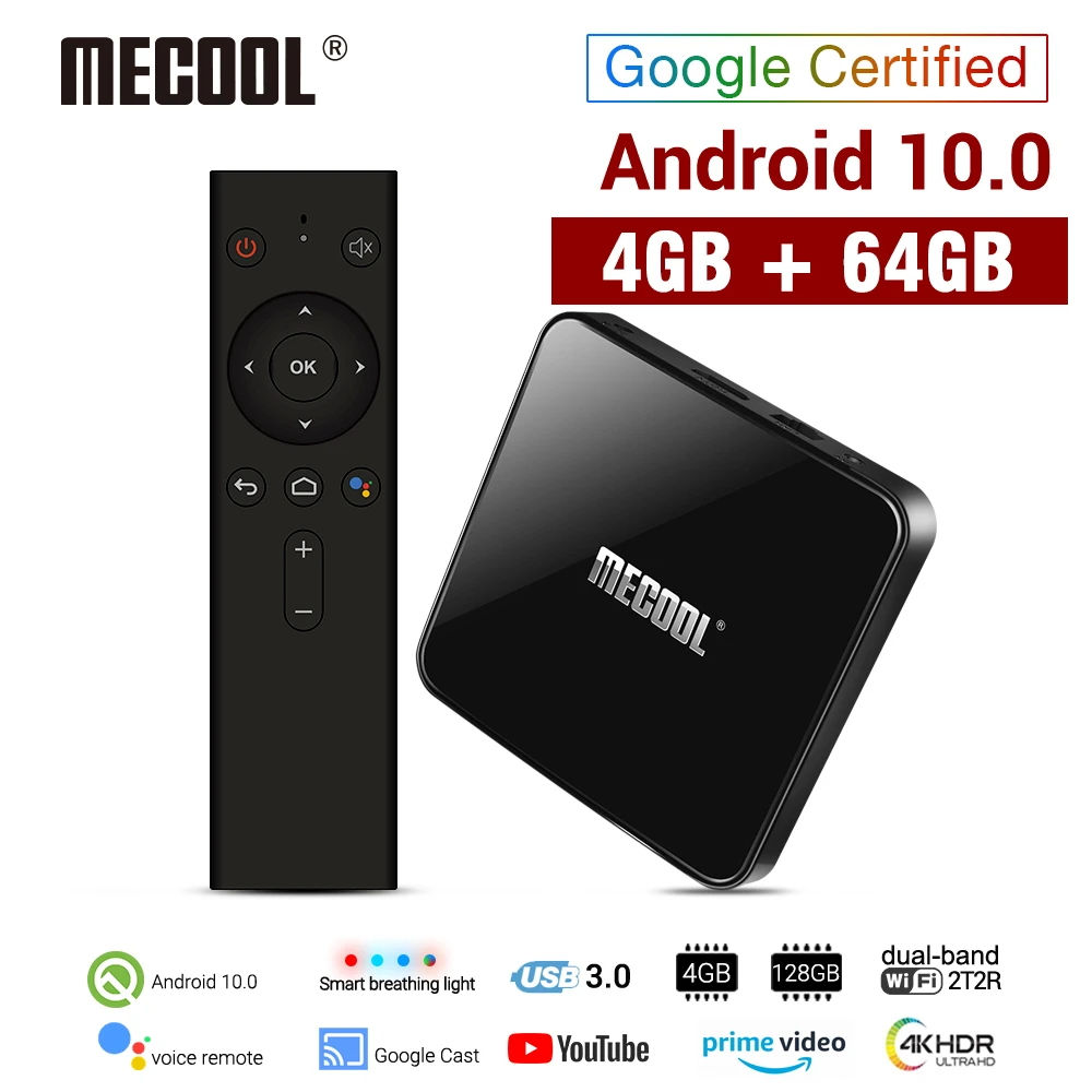 ТВ приставка MECOOL KM3 Android 10 0 4 Гб DDR4 64 ПЗУ голосовое управление Смарт Amlogic S905X2 2 4G 5G Wi Fi