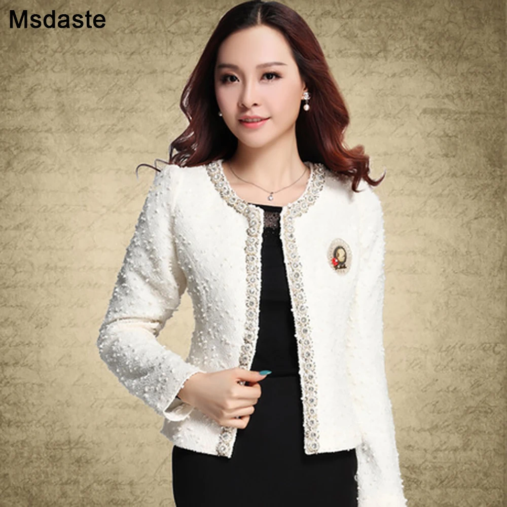 Kaufen Blazer für Frauen Mäntel 2019 Herbst Vintage Diamanten Feminino Jacken Formale Dame Anzug Büro Arbeit Tragen Top Cardigans Weiß, schwarz