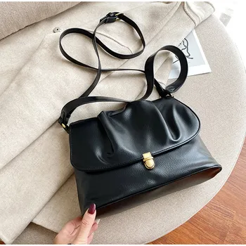 

Retro Fold Pu Leather Big Shoulder Bags For Women Female 2020 New Designer Women's Messenger Bag Fashion Travel Handbag Totes