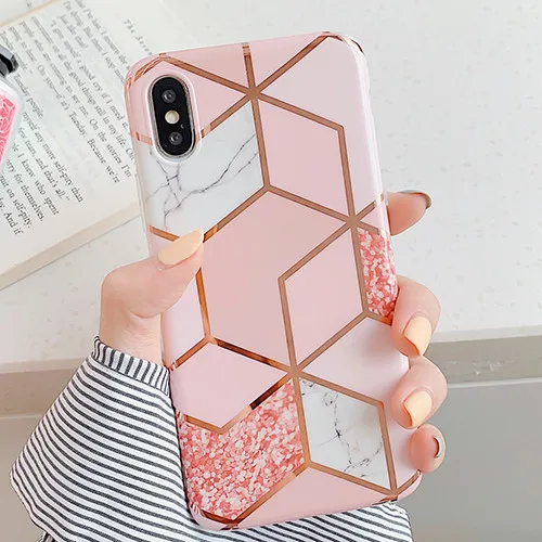 Художественный геометрический мраморный чехол для телефона iphone XS XR XS Max 6 6S 7 8 Plus глянцевый мягкий силиконовый чехол, блестящий перстень, украшенный бриллиантами - Цвет: T9