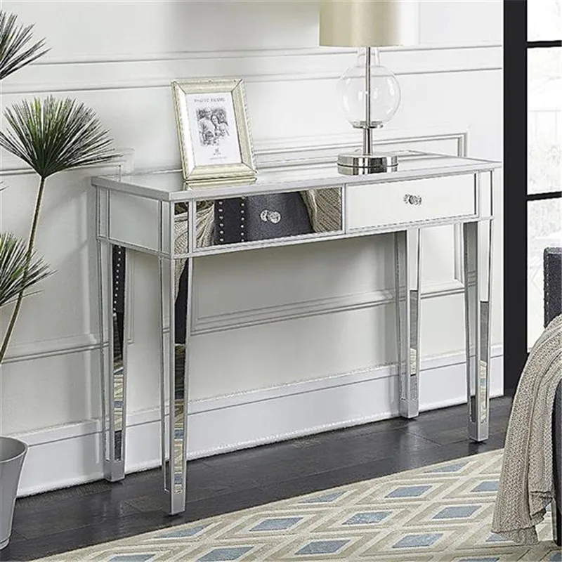 

105cm Full Mirrored Ladies Dresser Makeup Table Desk Vanity for Women with 2Drawers Desk Dressing Table Desk for Make up Bedroom