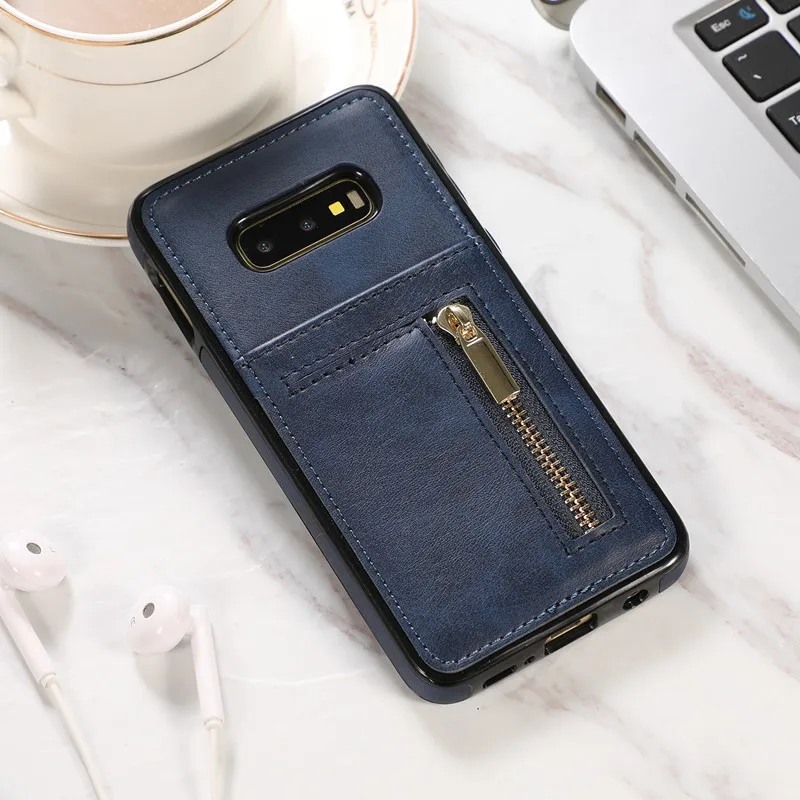 Синий Мягкий чехол-кошелек на молнии из ТПУ для SAMSUNG Galaxy S7 S7Edge S8 S8 Plus S9 S9 Plus S10 S10E S10 Plus Note8 Note9 - Цвет: Синий