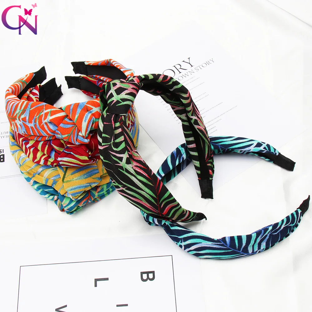 

CN Colorful Striped Knot Hairband Bow Retro Knitted Hair Hoop Handmade Wide Headbands For Girls Women Headwear Hair Accessories