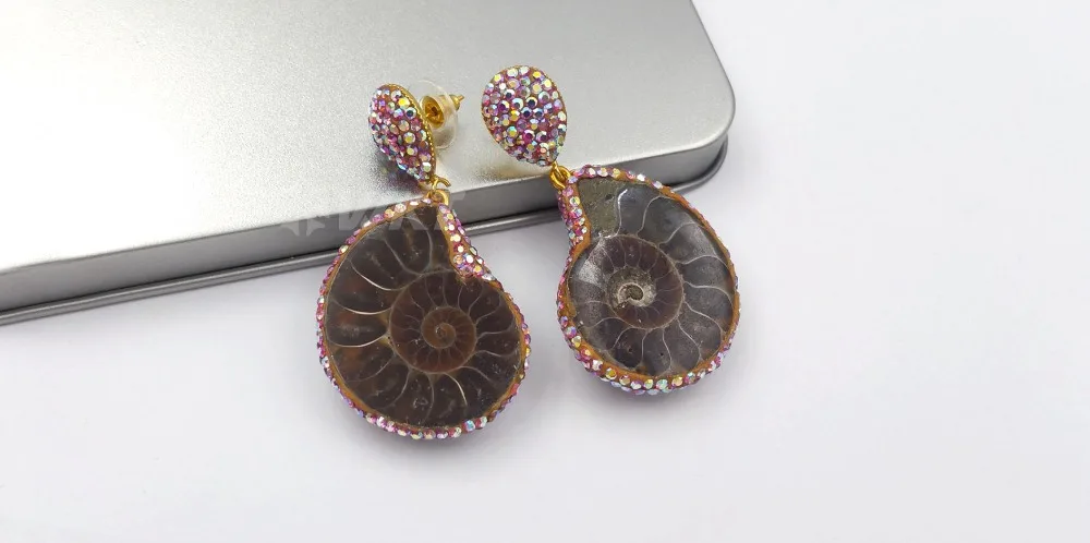 WT-RE089 WKT ammolite серьги натуральный камень инкрустированный с улиткой в виде ракушки золотые серьги женские модные серьги ювелирные изделия