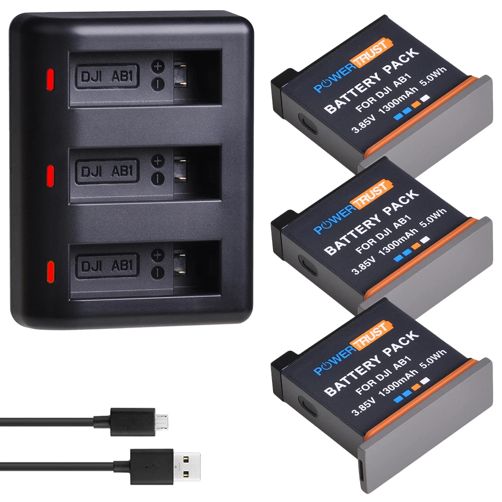 3Battery Set PowerTrust 1300mAh AB1 батарея+ USB зарядное устройство с портом типа C для DJI Osmo Action S порт s батареи камеры - Цвет: 3Battery Set