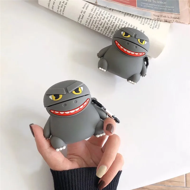 Для AirPod 2 Чехол 3D Godzilla мультфильм мягкий силиконовый беспроводной чехол для наушников s для Apple Airpods чехол милый чехол Funda+ кольцо