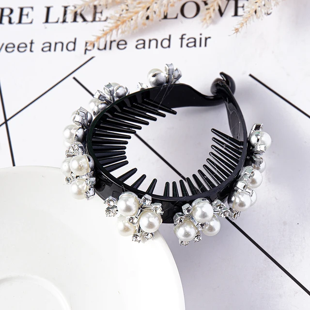 FORWOT Women Elegant Luxury Rhinestone Tassel Ponytail Hair Claws Hair Clips Barrettes Hairpin Headband Fashion Hair Accessories silver Pearl