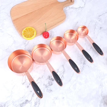 

5pcs Measuring Cup Spoon Stainless Steel Plated Copper Rose Gold Baking Bartending Cooking Tools Kitchen Accessories