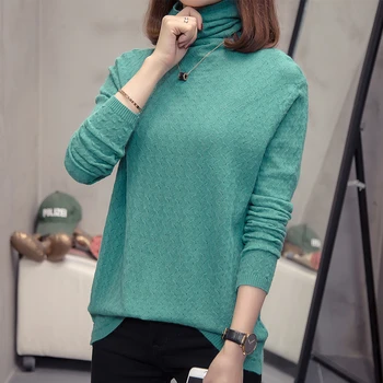 

Nkandby Plus Size Turtleneck Pullovers Women Sweater 2019 Autumn Winter Fashion Korean Slim Basic Knitted Tops Oversize Jumpers