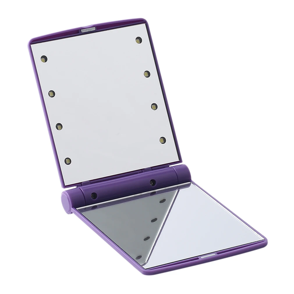 

Pockets Mirror for Girls Portable Makeup Cosmetic Foldable 2 Sided Pockets Mirror With 8 LED Lights Lamps Purple Makeup Tool
