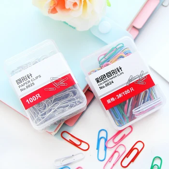

100pcs Silver/Color Paper Clips Classification Of Documents Box-packed Quality Stationery School Office Supply