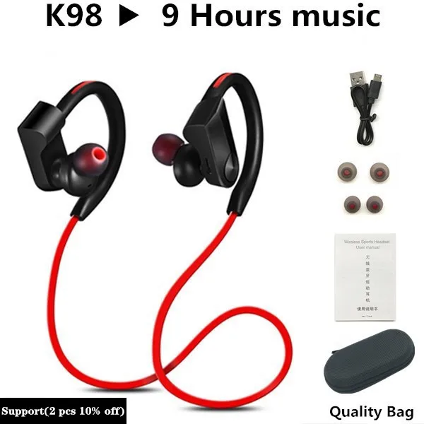 Водонепроницаемые беспроводные наушники, стерео Bluetooth наушники, Bluetooth наушники, MP3 плеер с микрофоном для Iphone, Android - Цвет: K98 Red