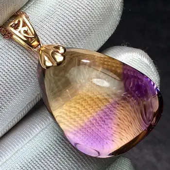 

Fine Jewelry G18K Clean Chic Real 18K Gold Jewelries Rose Gold 100% Natural Ametrine 48ct Gemstone Real Gold Pendant Necklace