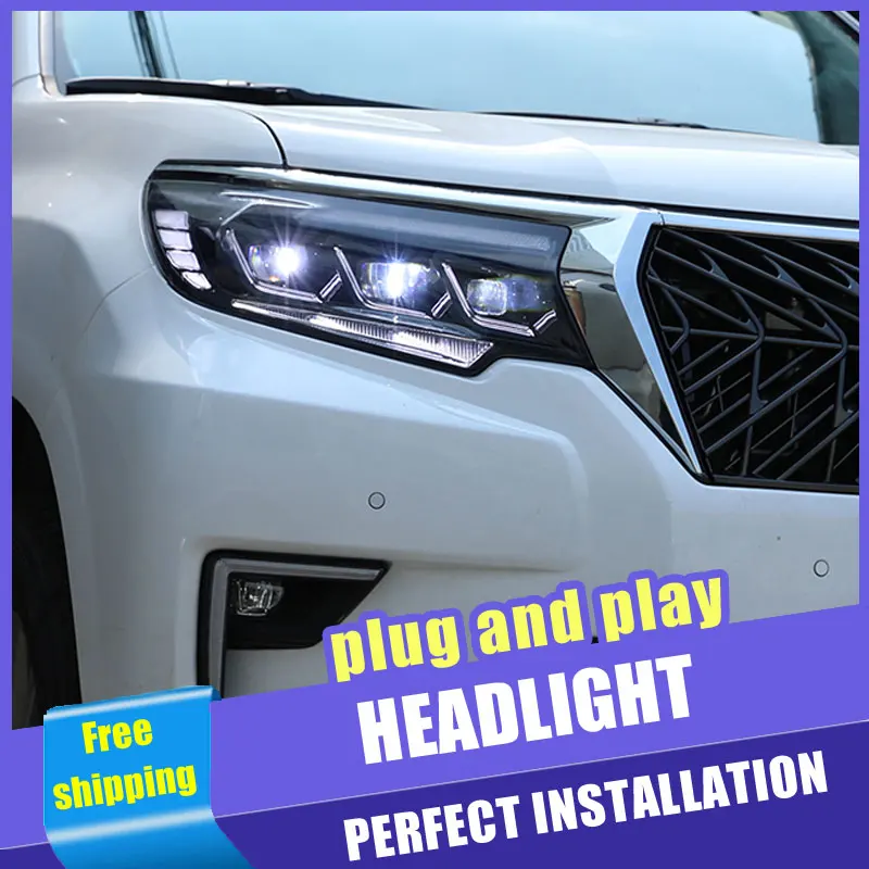 Günstig 2PCS Auto Stil alle LED scheinwerfer für Toyota prado18 19 für prado kopf lampe LED DRL Objektiv Doppel Strahl H7 HID Xenon bi xenon objektiv