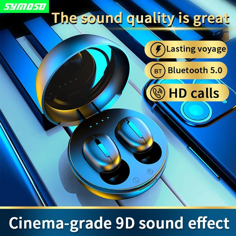 Symoso-auriculares inalámbricos S8 Mini, cascos deportivos estéreo 9D con micrófono y caja de carga, a prueba de agua