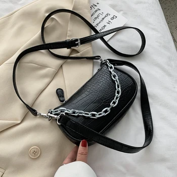 

2020 new women's shoulder bag trend crocodile pattern underarm small square bag simple single Shoulder Messenger Bag