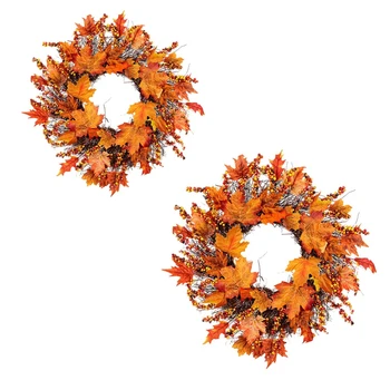 

45/60cm Thanksgiving Autumn Wreath Artificial Maple Leaf Garland Door Decoration