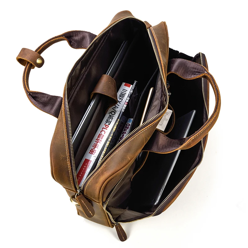 Мужской винтажный портфель crazy horse из натуральной кожи 16 дюймов, деловая сумка из натуральной кожи, сумка-мессенджер из воловьей кожи для ноутбука, большая дорожная сумка-тоут